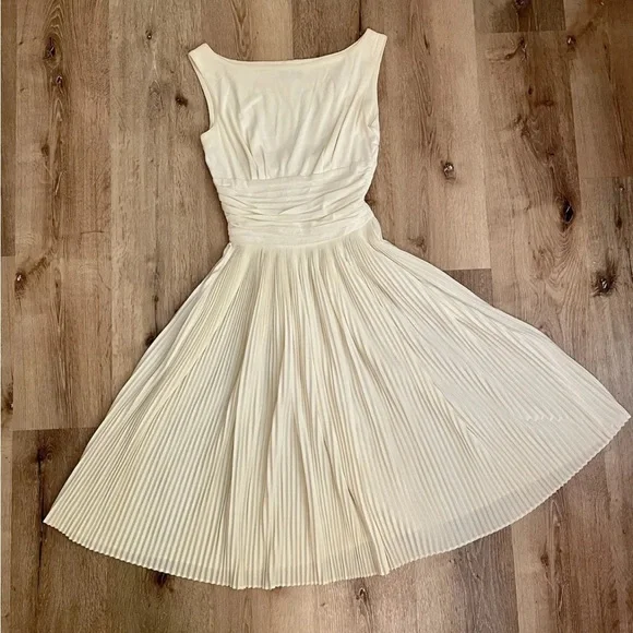 Vintage 50s Koret fit n flare midi dress accordion pleats XS VLV Marilyn Monroe - Picture 3 of 13